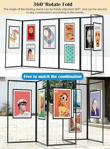 XDRGOOIUY Folding Painting Exhibition Display Rack with Picture Hanging Kit, Mobile Aluminum Exhibition Stand for Picture Frame, Art Gallery Fair Show Holder
