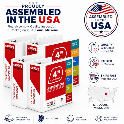 4 Inch 3 Ring Binder 2 Pack, Holds 800 Sheets, Heavy Duty D Ring, White