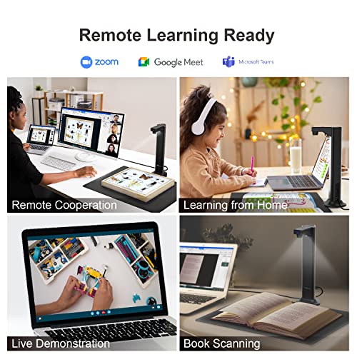 Document Scanner USB Book OCR Auto-Flatten & Deskew, 13MP Camera for Desktop/Laptop Size