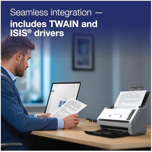 Epson DS-530X Color Duplex Desktop Document Scanner, up to 45 ppm, USB Connectivity, 100-Page Auto Document Feeder (ADF), Twain and ISIS Drivers