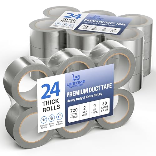 Lifetime Supplies 24 Pack of 2 Inch Duct Tape Heavy Duty | 30 Yards Per Roll - 720 Total Yards | Waterproof | Strong Adhesive, Bulk Quantity | Commercial Indoor & Outdoor Repairs | Tear by Hand