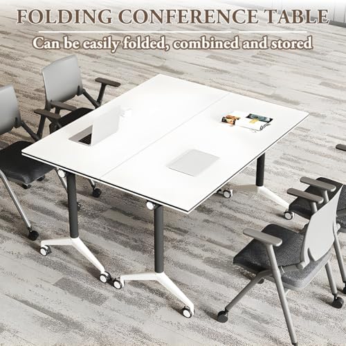 Ovlirpl Conference Room Table, Folding Conference Room Tables, Flip Top Mobile Training Table with Silent Wheels, Modular Foldable Conference Tables for Home Office Class,120cm/47.2in,1pack
