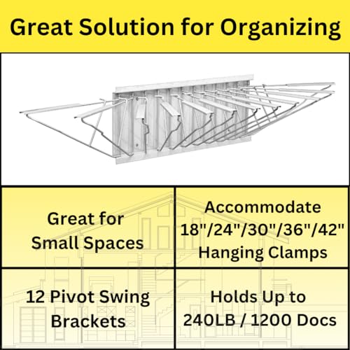 Adir Wall Mount Blueprint Rack - Blue Print Organizer, Poster Wall Mount Display, Map Storage Holder with 12 Pivot Brackets - Plan Rack for Office (Without Blueprint Clamps)