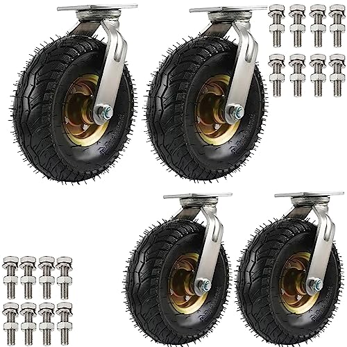 Mavvilo Industrial Transport Wheel Heavy Duty Replacement Rubber Casters Pneumatic Swivel Caster with No Noise Antis Skid Plate Ideal for Dining Cars and Trolleys,Swivel-150Mm/6In