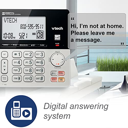 VTech VG208 DECT 6.0 Corded/Cordless Phone with Answering Machine, Call Blocking, Caller ID, Large Backlit Display, Full-Duplex Speakerphone - Silver/Black