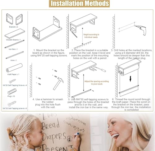LNNW Kraft Paper Dispenser Vintage Kraft Paper Dispenser, Dining Room/DIY Room/Nursery Classroom Home Kids Graffiti Wallpaper Holder Decorative Message Boards for Wall(Board 70cm/27.6in)