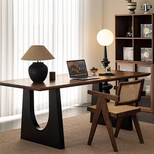 FYorbitH Sit Stand Up Desk Solid Wood Dining Table Walnut Color Living Room Long Desk Conference Office Sub(140 * 70 * 75cm)