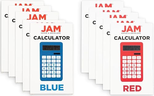 JAM PAPER Desktop Calculator - 10 Digit LCD Display - 3 3/4 x 6 3/4 Inches - Red & Blue Combo - Bulk 10/Pack