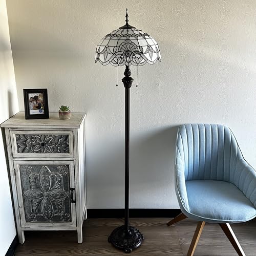 enjoy decor lamps White Stained Glass Floor Lamp Baroque Style Metal Base LED Bulbs Included for Living Room Bedroom 16" D*16" W*64" H