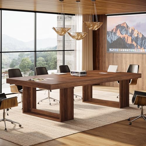 Tribesigns 8FT Conference Table for 10 People, 94.5" W Large Meeting Table with 2 Cable Grommet, Business Style Seminar Boardroom Podcast Tables for Conference Room, Brown