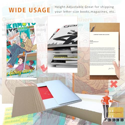 CH-BOX 200 Pack 11 1/8" x 8 5/8" x 2" Cardboard Easy-Fold Shipping Box Mailers, Letter-Size Height Adjustable for Comics Books Photos, White (EM1182-200)