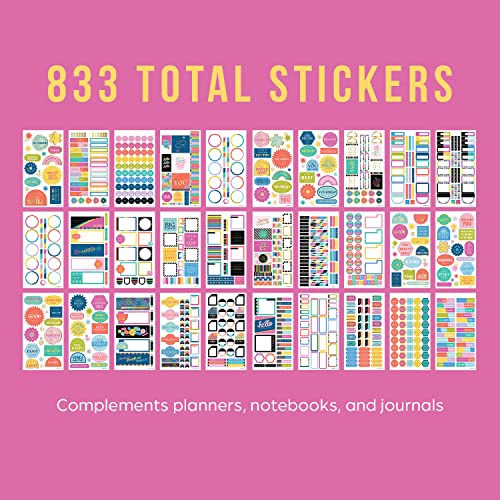Happy Planner Sticker Pack for Calendars, Journals, and Diary Planners, Multicoloured Scrapbook Accessories, Spread Some Happy Theme, Mini Size, 30 Sheets, 833 Total Stickers
