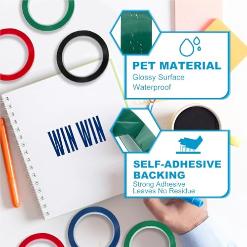 Whiteboard Marking Tape 10pcs 66m Whiteboard Tape 3/6mm Pinstripe Graphic Chart Line Grid Marking Tapes for Classroom Office Dry Erase Board Art Crafts(Dark Yellow,66mx3mm)