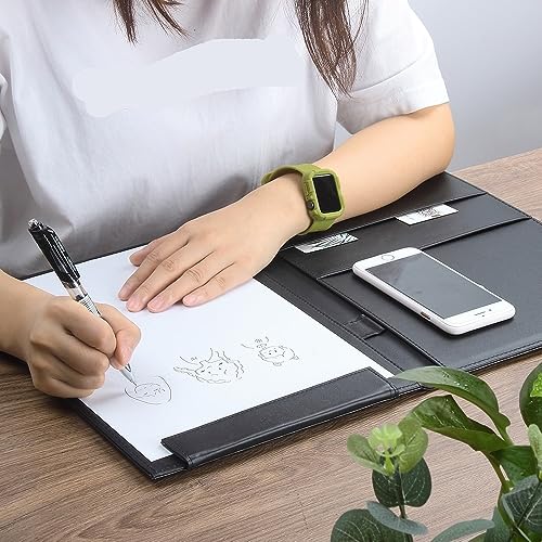 HBJWOV A4 File Folder Clipboard Writing Pad Memo Clip Board Clips Leather Multifunctional Utility Conference(D)