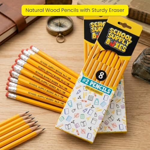 School Supply Boxes | 8 ct. Wooden Pencil Pack | 48 Packs | Pre-Sharpened No. 2 Wooden Pencils | 384 Total Pencils