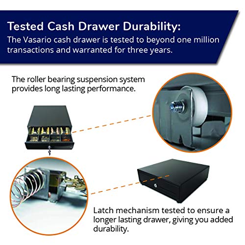 APG Standard- Duty 13” Electronic Point of Sale Cash Drawer | Vasario Series VB320-1-BL1313-B27 | with CD-101A Cable | Printer Compatible | Plastic Till with 4 Bill/ 4 Coin Compartments | Black