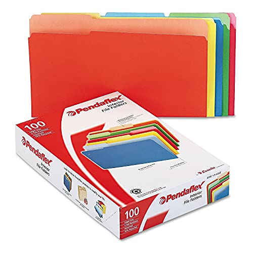 Pendaflex 435013ASST Interior File Folders, 1/3 Cut Top Tab, Legal, Bright Assorted (Box of 100)