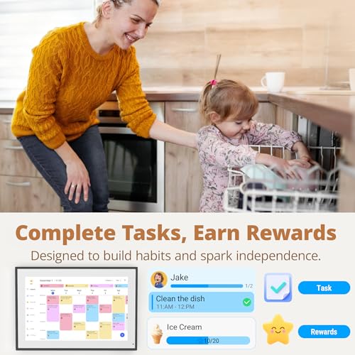 Dragon Touch 14 Inch Digital Calendar Wall - 1920 x 1080 FHD Electronic Wall Calendar Family Planner with 32GB Memory and Wall Mount, Touchscreen Intelligent Desk Calendar, Black