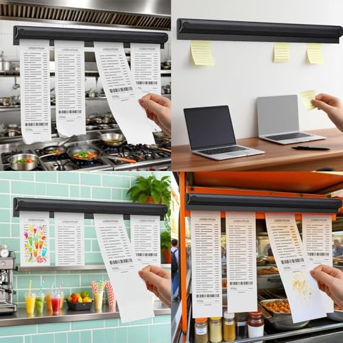 No Drill Restaurant Order Ticket Holder, Black Aluminum Slide Check Rack, 1/2/3/4/5 Pcs Catering Receipt Organizer Rail, Free DIY Splicing(1PACK,L 100cm/39 2/5inch)