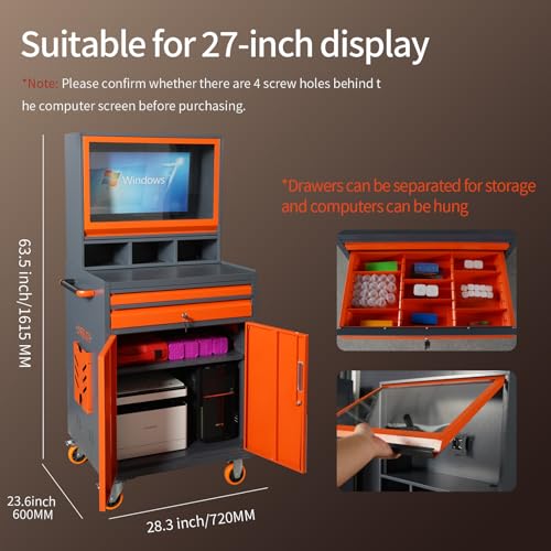 LYREIGN Industrial PC Cabinet, Mobile Security LCD Computer Cabinet Suitable for Workshop Garage Warehouse Factory
