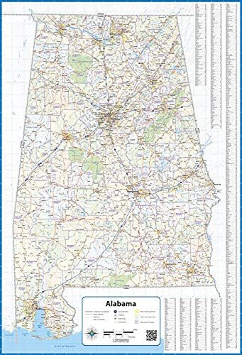 Alabama Laminated Wall Map (26” Wide by 38” high)