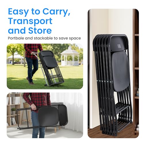 InfiniPower Stacking 10-Pack Folding Plastic Chair, Foldable Portable Seat with Metal Frame and 330lb Capacity, Indoor Outdoor Commercial for Party Wedding Event Office Patio Picnic Kitchen, Black