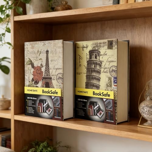 2 Pcs Diversion Book Safe with 3-Digit Lock, Hidden Metal Box (Pisa&Paris)