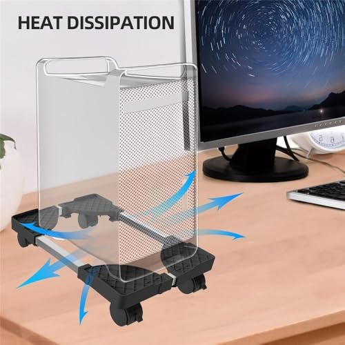 VHDY85KA Office Floor PC Tower Stand Cart, Mobile Adjustable CPU Holder with Rolling Caster Wheels, PC Riser fit Most PC Case Accessories(Black)