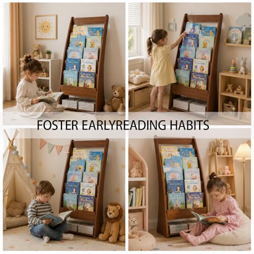 YKHTBDL Wooden Magazine Rack, Floor Standing Brochure, Curved Newspaper Display Rack for Office, Clinic, Retail Store, Waiting Room, Reception Area and Home