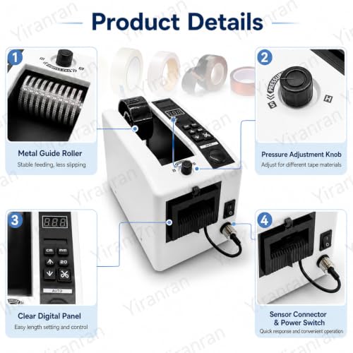 Automatic Tape Dispenser, Utomatic Tape Dispenser for 7-50mm Width Tape, Digital Display, 999mm Cut Length Tape Cutter, for Office, Shipping, Warehouse Wrapping/Packing