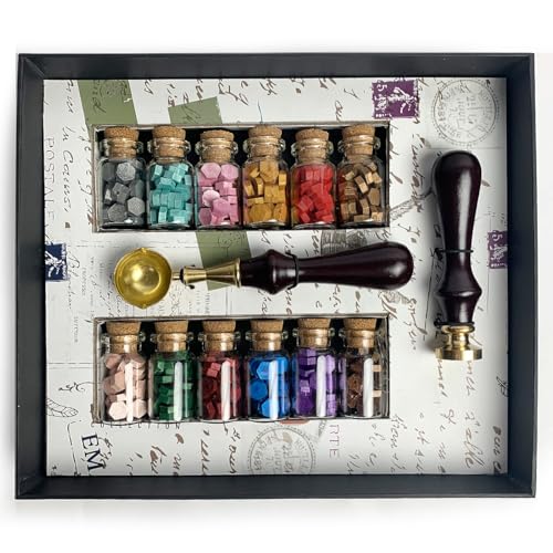 Bead Sealing Kit Gift Box with Optional Seal Stamp, 12 Colors Sealing Wax and Melting Spoon