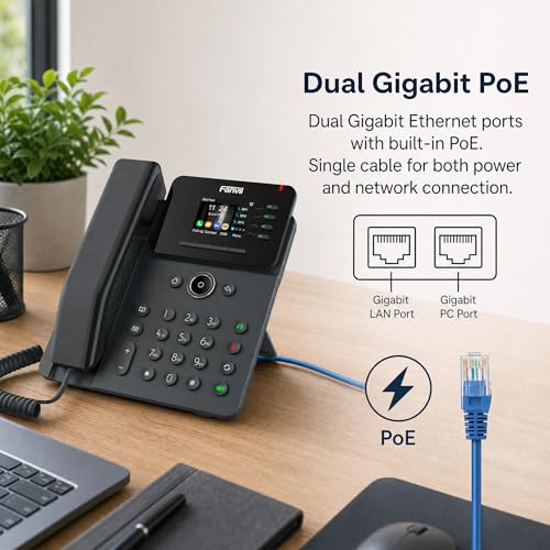 Fanvil V61G VoIP Desk Phone, 4 SIP Lines, 2.4 Inch Color LCD, Dual Gigabit Port, IEEE802.3af PoE, 6-Party Local Conference IP Telephone