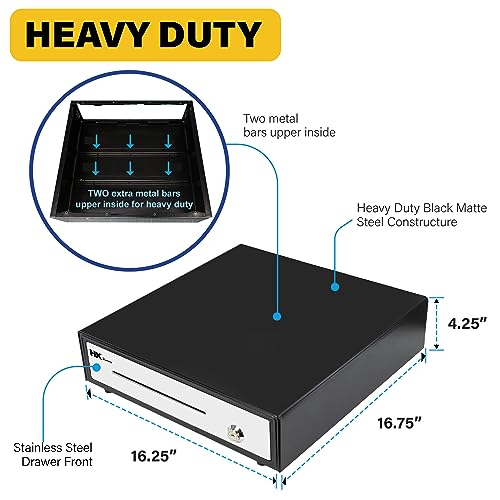 HK SYSTEMS 16inch "Stainless Steel" Front Heavy Duty Black POS Cash Drawer with 5Bill/5Coin