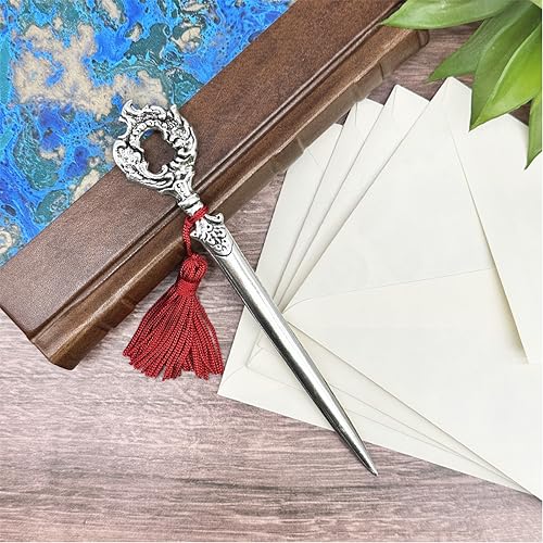 Victorian Letter Opener with Tassel – Handcrafted in Italy Antiqued Metal Paper Knife – 7" Vintage Antique Executive Desk Accessory Gift