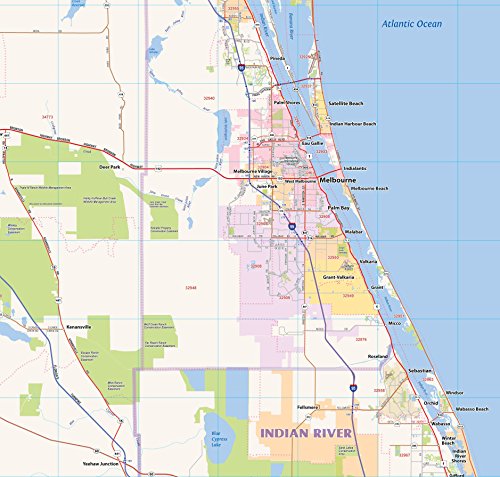 Topographics Central Florida Laminated Wall Map (52"Wx42"L)