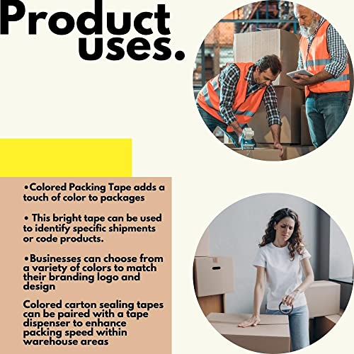 SHIELD TAPE Colored Packing Tape, Yellow, 1.88 Inch x 110 Yards, 36 Pack, Heavy Duty Colored Packaging Tape for Dispenser Refill, Moving, Storage, Shipping