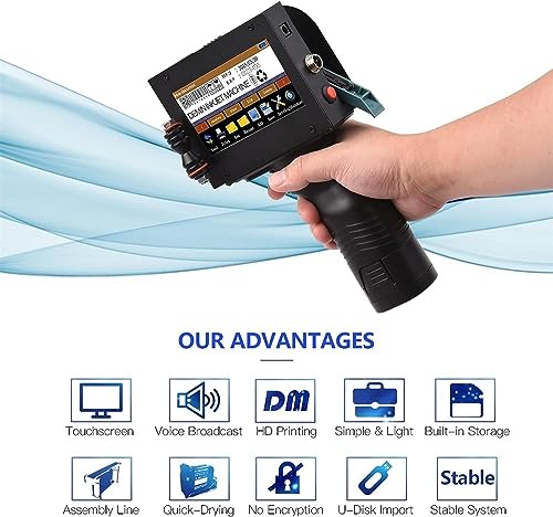 QIUFANGM Handheld Inkjet Printer Inkjet Code Printer with 4.3 Inch LED Touchscreen Quick-Drying Ink Cartridge for Label/Production Date/Barcode/Trademark/Logo/Graphic etc.