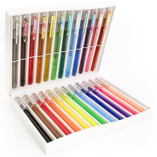 Pentel 24 Colour Gel Pen Set - 12 Mattehop & 12 Dual Metallic Pens | Vibrant Matte & Shimmer Ink | Art, Journaling, Scrapbooking | Gift Set in Pearl Desk Set Gift Box for Artists & Crafters