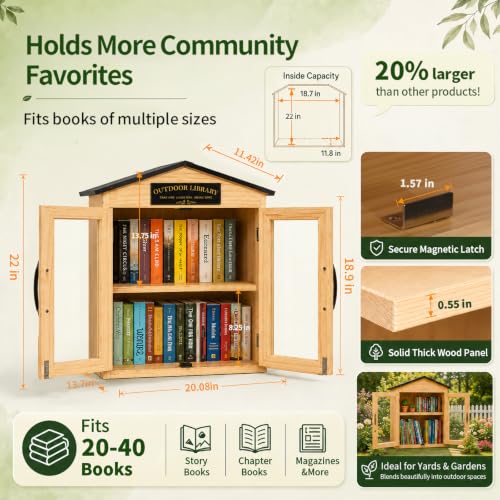Outdoor Little Library Box, Metal Roof & Solid Pine Wood Construction