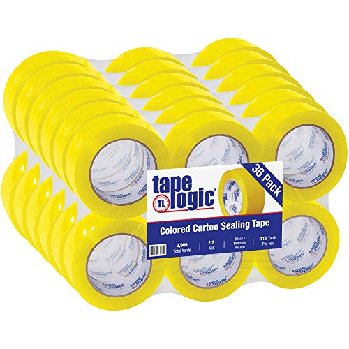 Tape Logic 2 Inch x 110 Yards Yellow Packing Tape, 2.2 Mil Thick, Pack of 36 Rolls, For Packaging, Shipping, Moving and Color Coding