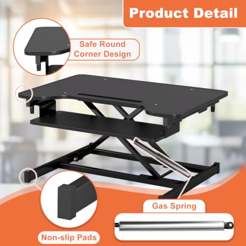 FDW Standing Desk Converter 32 inches Adjustable Height Stand Up Desk Computer Desk Workstation Steel Home Office Ergonomic Computer with Keyboard,Black