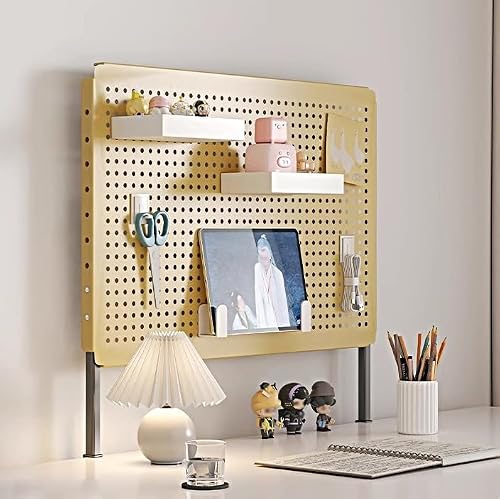 ZBJDX Clamp-on Desktop Pegboard, Office Desk Clip-on Hanging Panel, Metal Desktop Organizer Shelf, Height-Adjustable No-Drill Desk Extender,White,Large