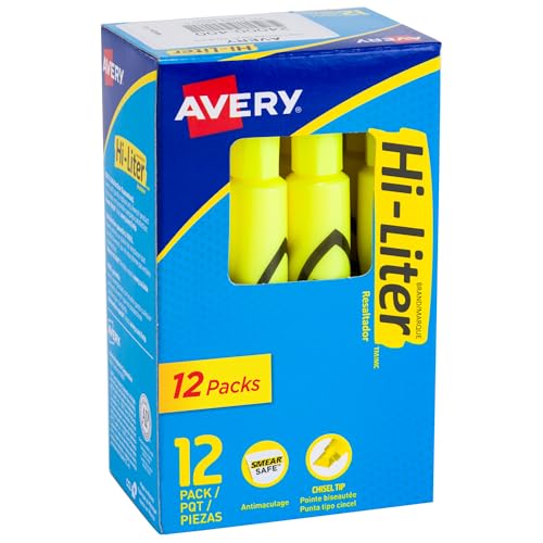 Avery Hi-Liter Desk Style Highlighters, 144 Yellow Highlighters