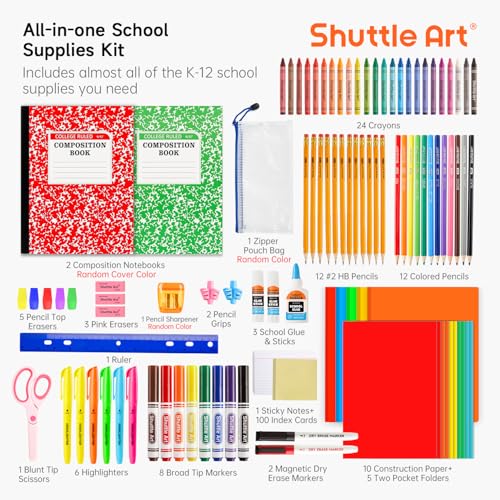 Shuttle Art 102 PCS Back to School Supplies Kit for Grades K-12