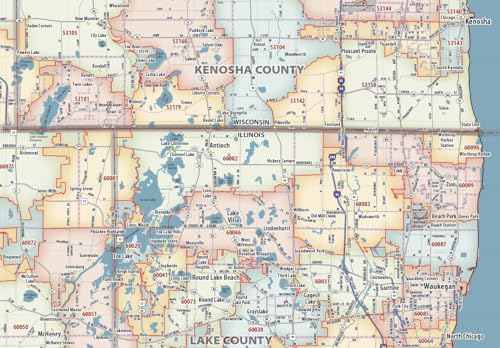 Chicago Metro Area ZIP Code Laminated Wall Print (42” wide x 56” high)