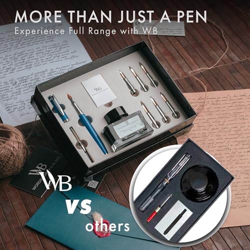 Wordsworth & Black Luxury Calligraphy Pen Set for Writing, 6 Nibs, Blue