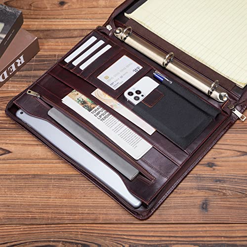 Geslun Leather Portfolio 3 Ring Binder for 8.5 x 11" Notepad and 13" Laptop