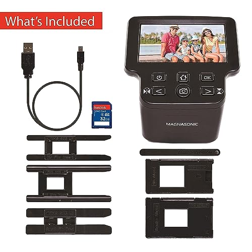 Magnasonic All-in-One 24MP Film Scanner with Large 5" Display & HDMI, Converts 35mm/126/110/Super 8 Film & 135/126/110 Slides into Digital Photos, with Bonus 32GB SD Card (FS71)