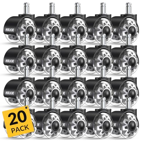 HOLKIE Office Chair Wheels Set of 20 Replacement 2 Inch Dual Casters - Universal Fit 11mm Rubber Smooth Quiet Rolling Casters - for Hardwood Floors Carpet Computer Grey