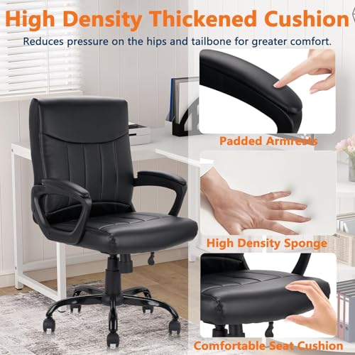 CLATINA Mid Back Leather Office Executive Chair with Lumbar Support and Padded Armrestes Swivel Adjustable Ergonomic Design for Home Computer Desk 4 Pack